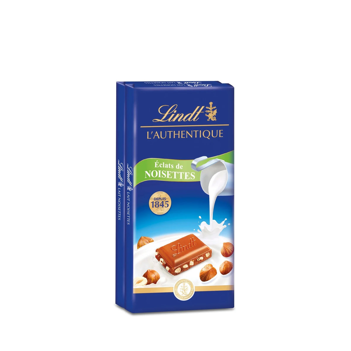 Tablette de chocolat au lait LINDT aux éclats de noisettes 2x100g