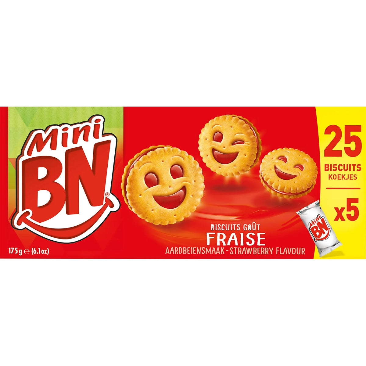 Mini Galletas BN Rellenas de Pulpa de Fresa, Paquetes de Frescura 175g