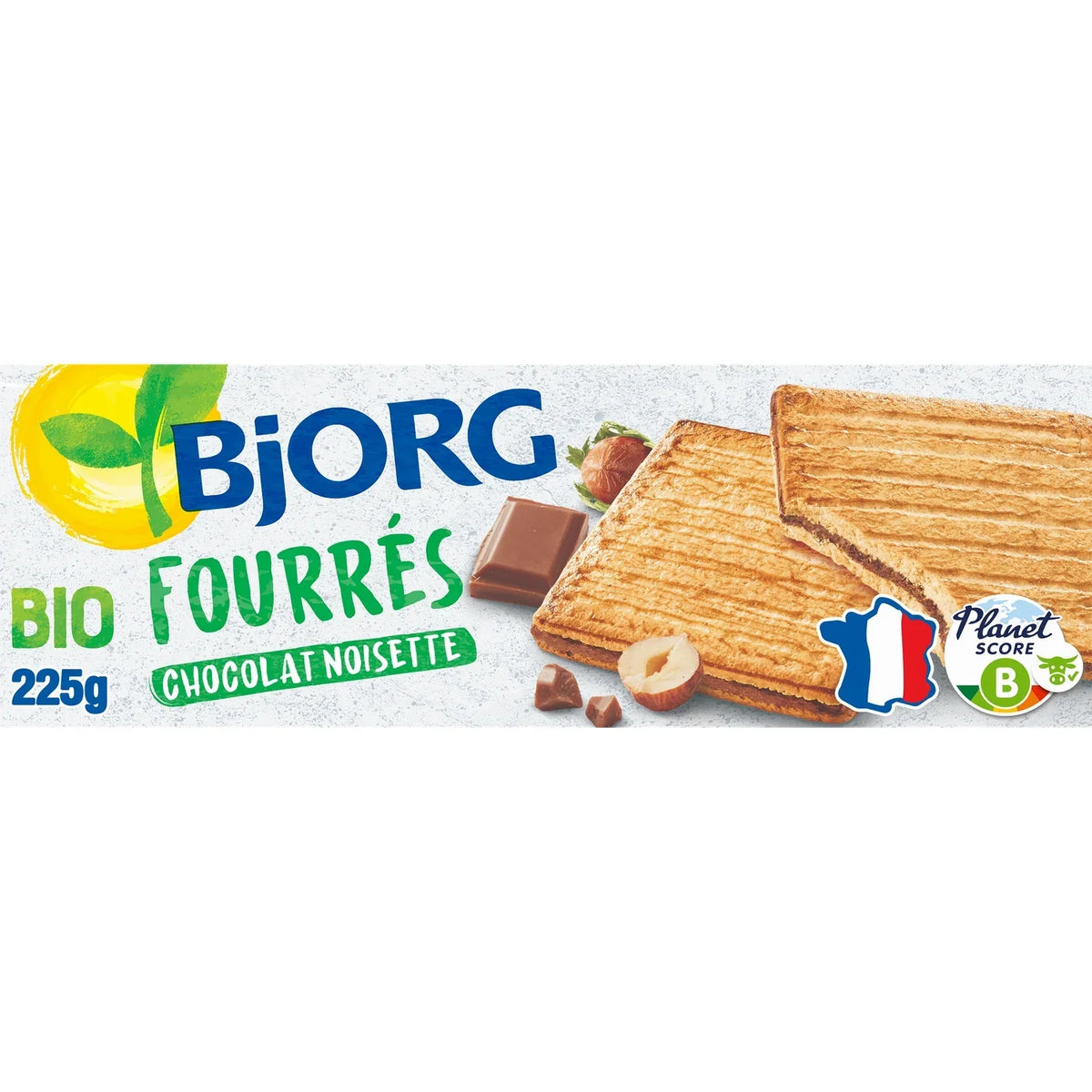 BJORG - Biscuits fourrés au chocolat au lait et aux noisettes bio 225g