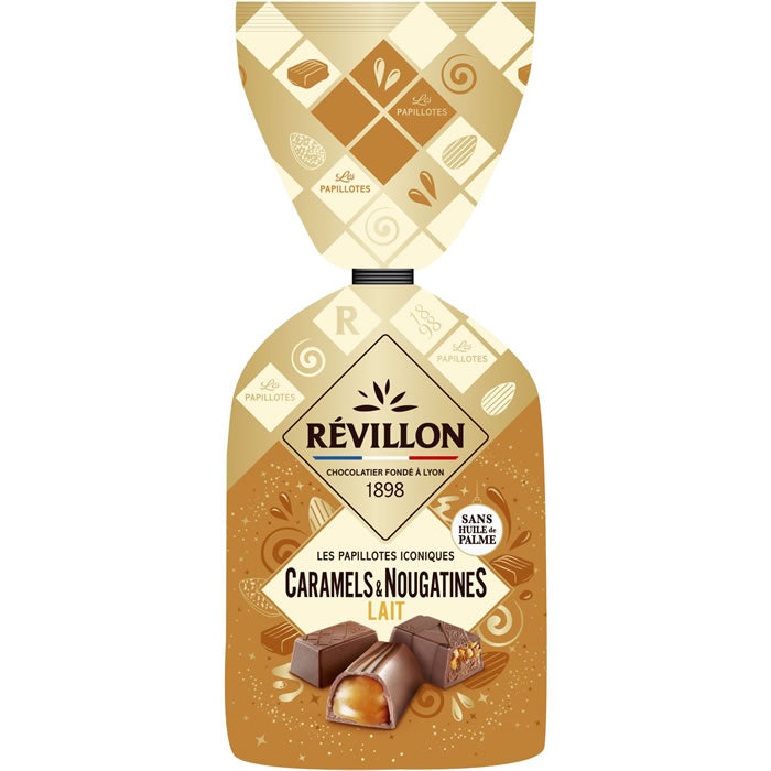 REVILLON Bouchées au chocolat au lait fourrées au caramel et nougat 300g