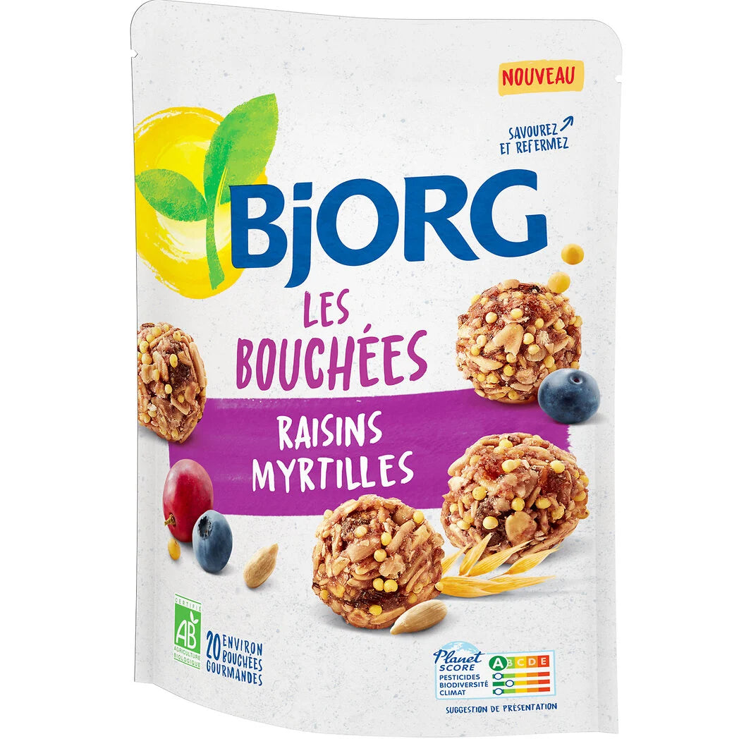 BJORG Bocaditos de galleta con arándanos y uvas BIO 120g