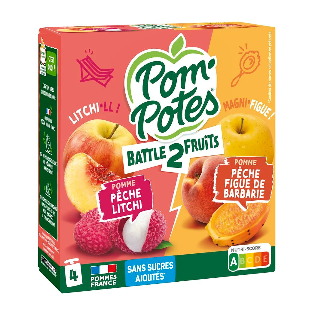 POM'POTES Compota batalha de 2 frutas maçã pêssego figo 4x90g