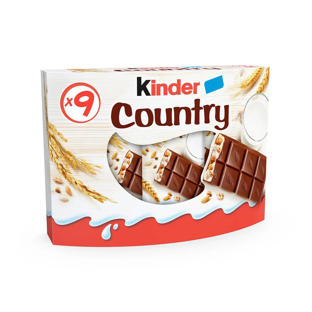 KINDER Country - Barritas de chocolate con leche y cereales 9x23,5g