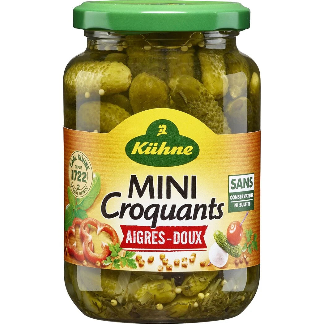KUHNE Mini Crunchy Sweet-and-Sour Gherkins 190g