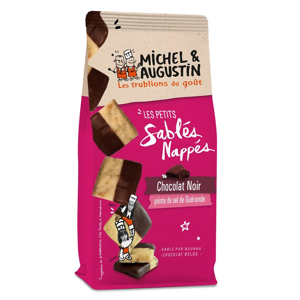 Michel & Augustin Petits shortbread biscuits nappés dark chocolate pointe of sel of Guérande 140g