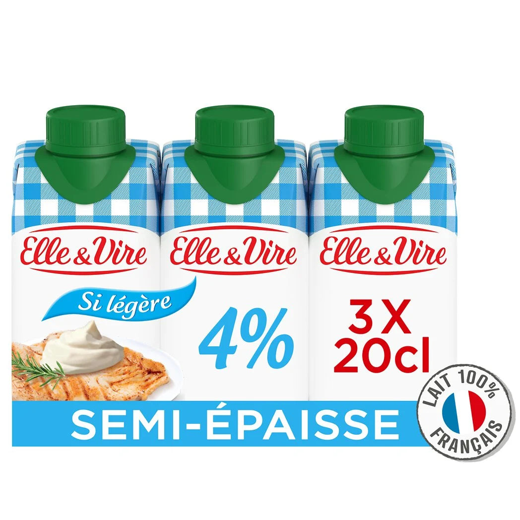 ELLE & VIRE Schlagsahne UHT extra leicht, halb dickflüssig, 4 % Fett, 3x200ml