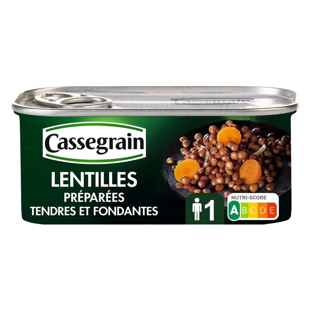 Lentilhas preparadas CASSEGRAIN com cebolas e cenouras 130g