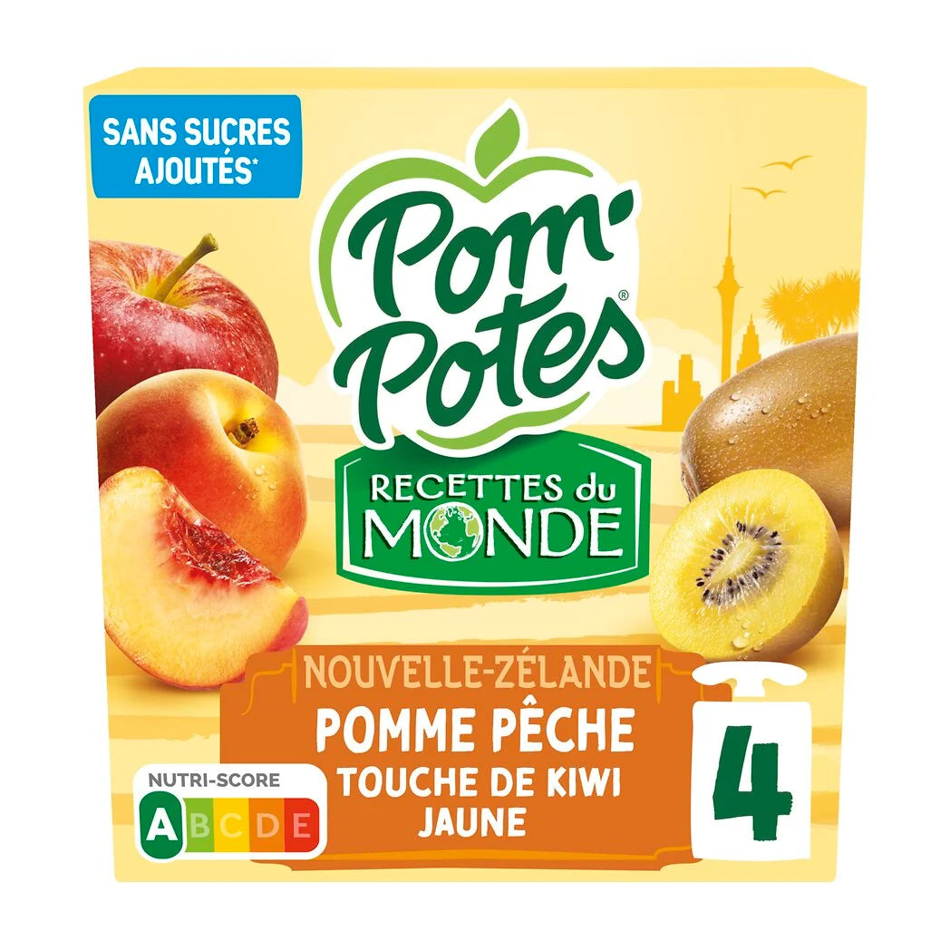 POM'POTES - New Zealand recipe compotes apple and peach a touch of yellow kiwi 4x90g