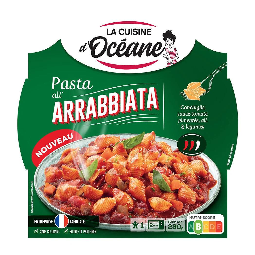 LA CUISINE D'OCEANE Pasta all'Arrabbiata – Conchiglie with Spicy Tomato Sauce, Garlic & Vegetables 280g