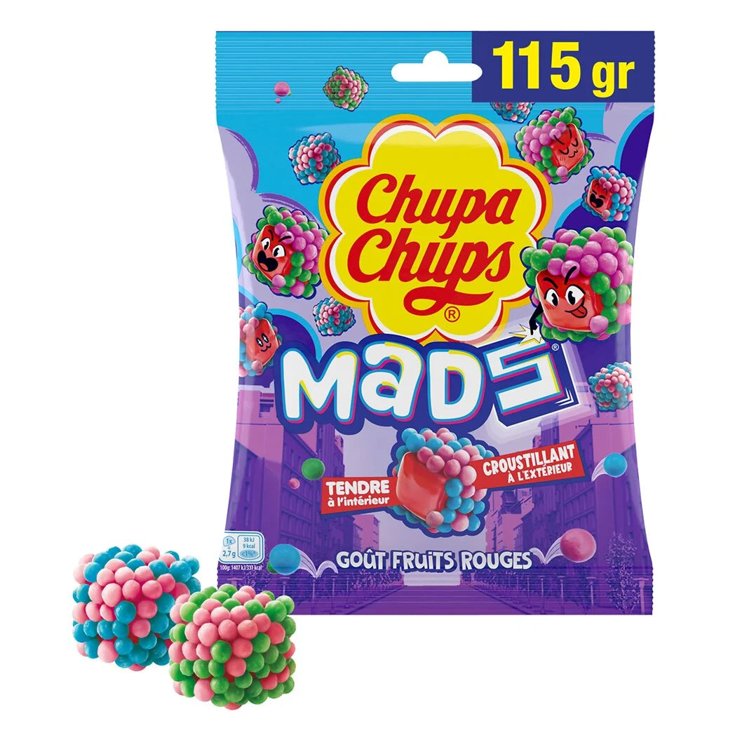 CHUPA CHUPS Fruchtgummi mit roten Früchten, knackig umhüllt 115g