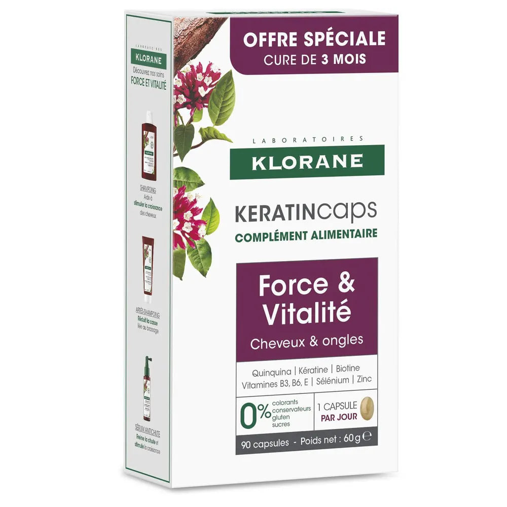 KLORANE Keratincaps Força e Vitalidade Cabelo e Unhas Cure de 3 Meses 90 Cápsulas