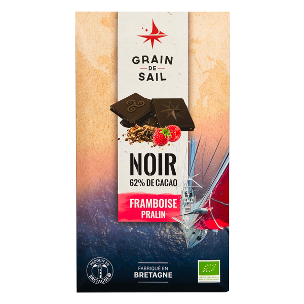GRAIN DE SAIL Dark Chocolate, Raspberry & Praline 100g