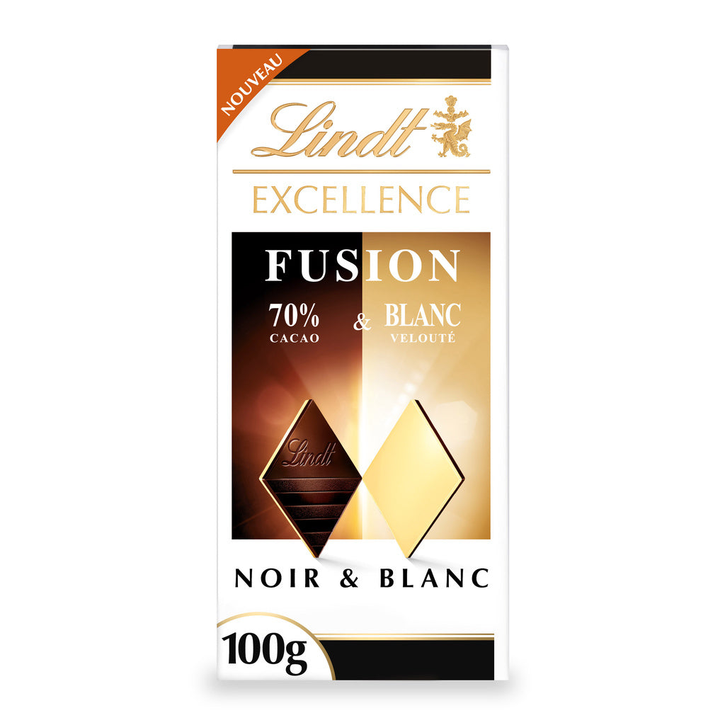 LINDT chocolate bar excellence fusion dark and white
