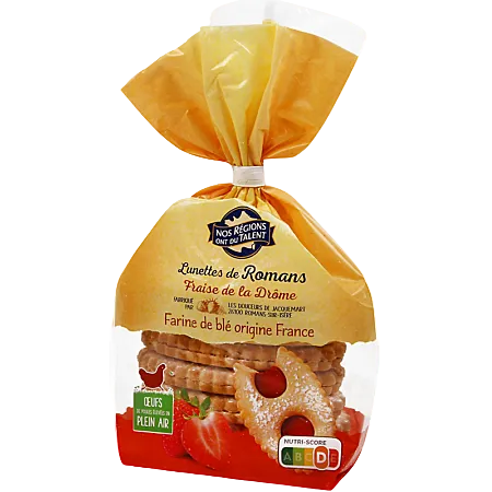 NOS RÉGIONS ONT DU TALENT Biscoitos Lunettes de Romans Sabor Morango – 350g