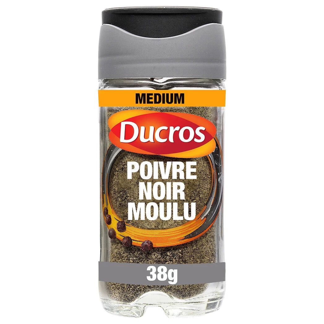 Pimienta negra molida Ducros, grano medio N°8, 38 g
