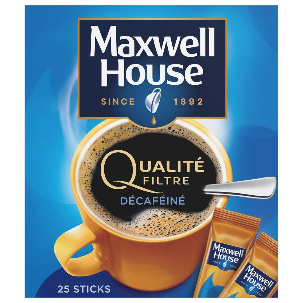 MAXWELL HOUSE Café soluble Qualité Filtre Décaféiné 25 sticks