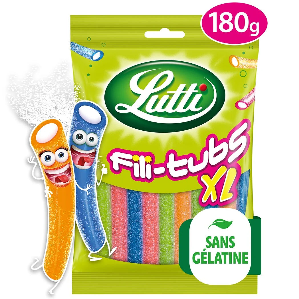 LUTTI Caramelos Fili-Tubs XL ácidos con sabor a frutas 180g
