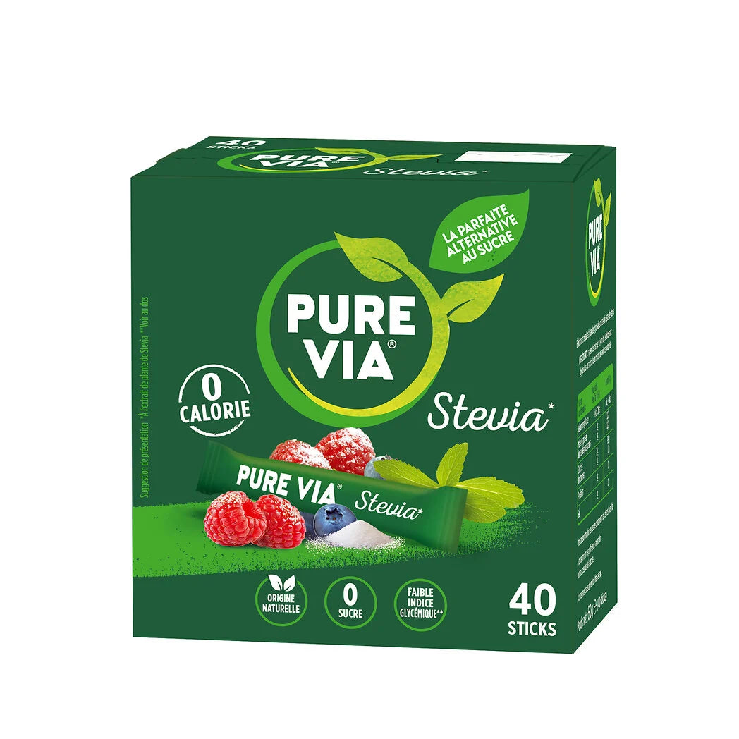 PURE VIA Stevia Sweetener Sticks – 40 Sachets – 60g
