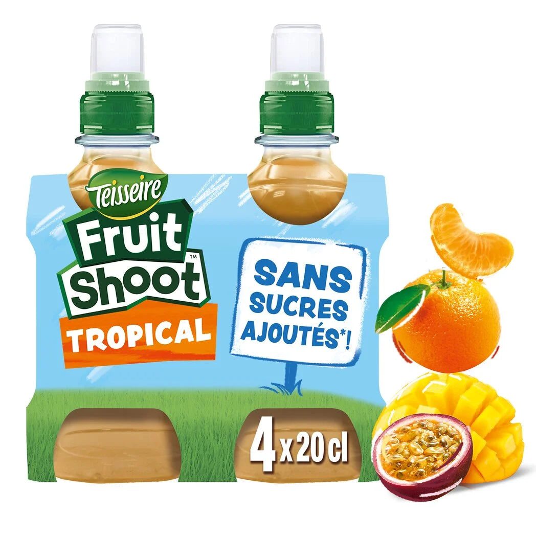 TEISSEIRE Fruit Shoot - Boisson tropicale sans sucres ajoutés 4x20cl