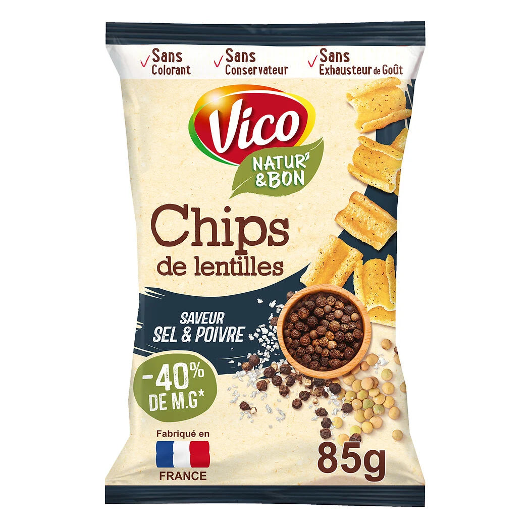VICO Chips di lenticchie Sale e Pepe 85g