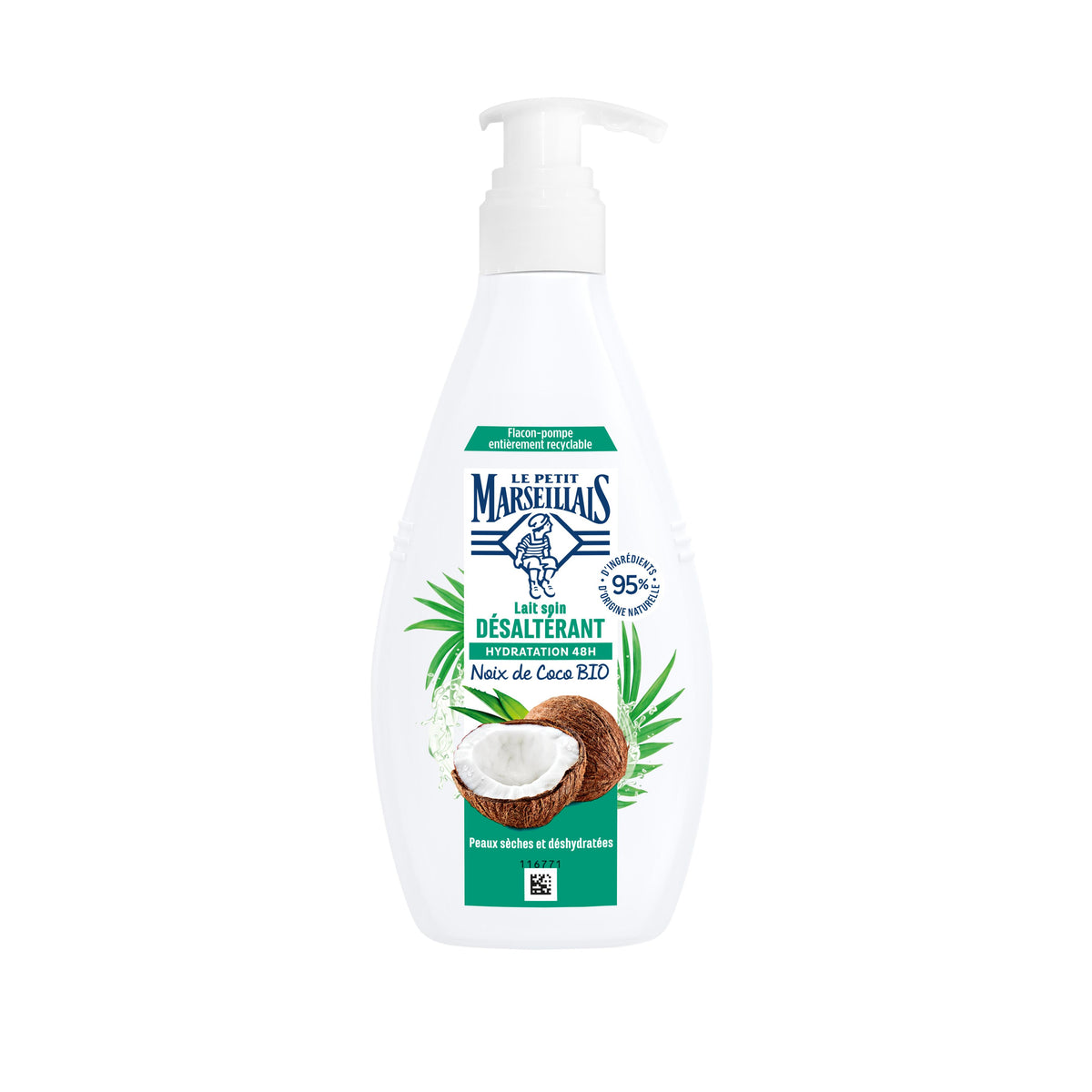 Lait de soin hydratant LE PETIT MARSEILLAIS à la noix de coco bio, flacon pompe 250 ml
