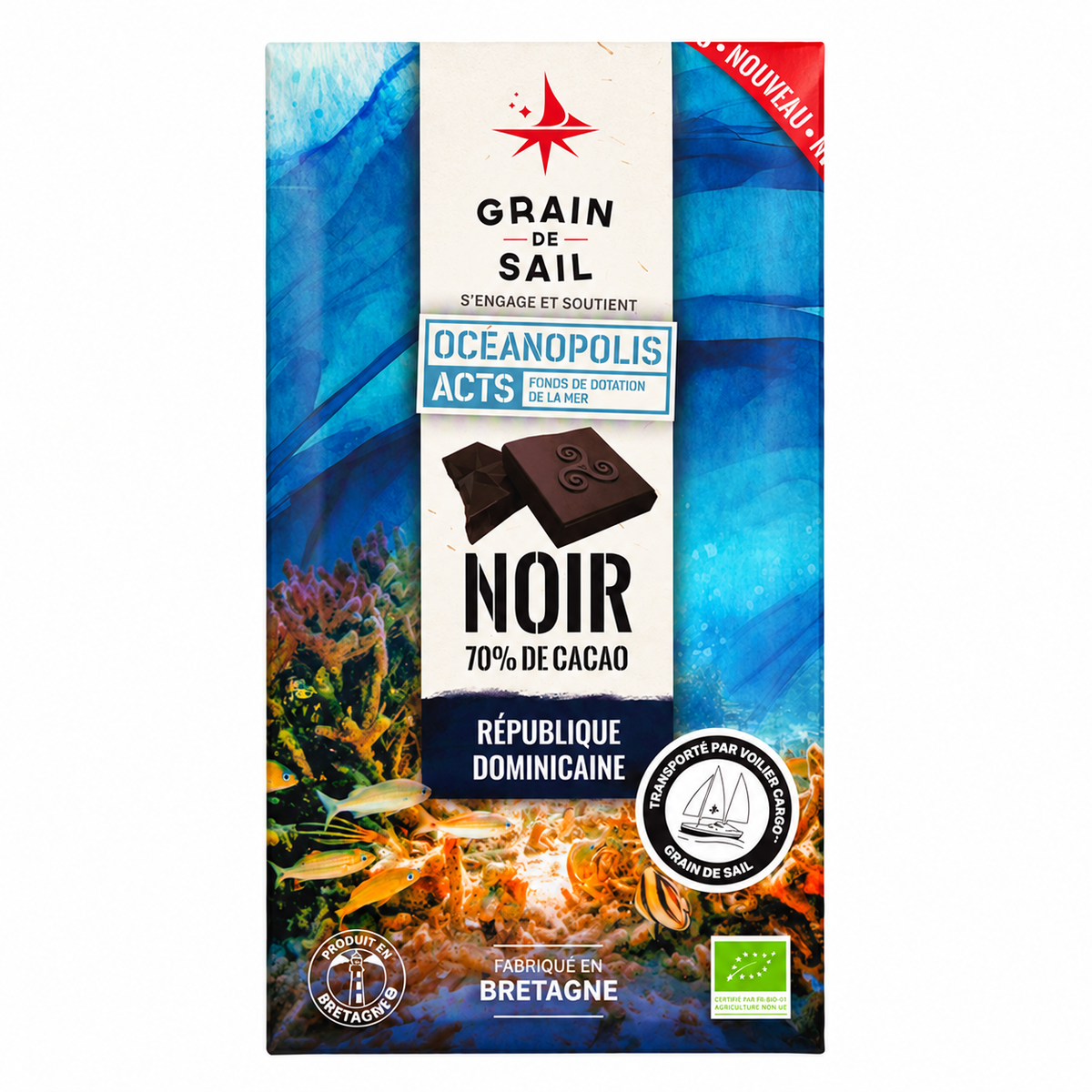 GRAIN DE SAIL Noir 70% de cacao, Origine République Dominicaine 100g