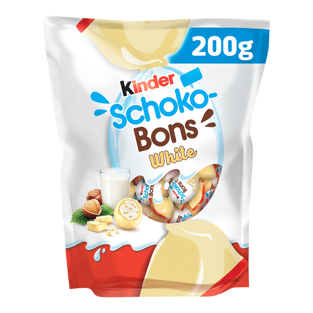 KINDER Schoko-Bons White - Bombones de chocolate blanco rellenos con avellanas 200g