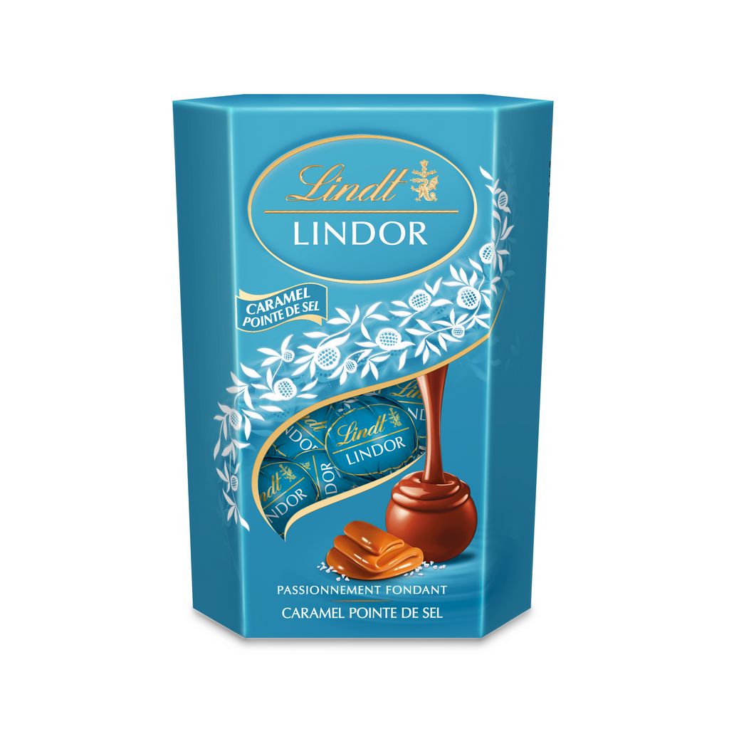Bocaditos de chocolate con leche LINDT rellenos de caramelo salado 200g