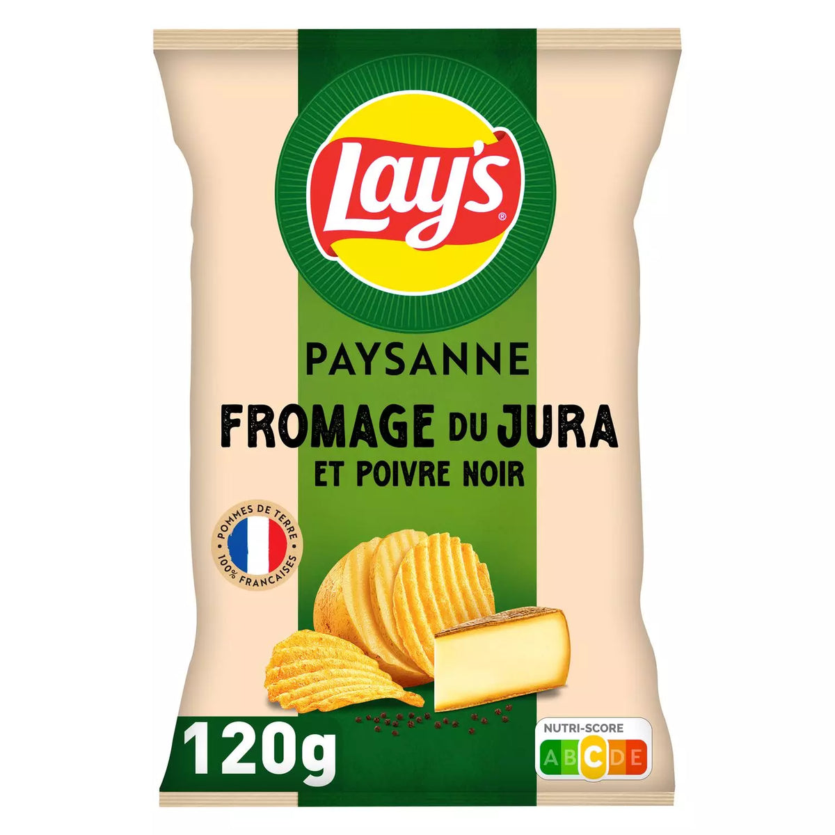 LAY'S Wellen-Chips Paysanne mit Jura-Käse & Schwarzer Pfeffer Geschmack 120g
