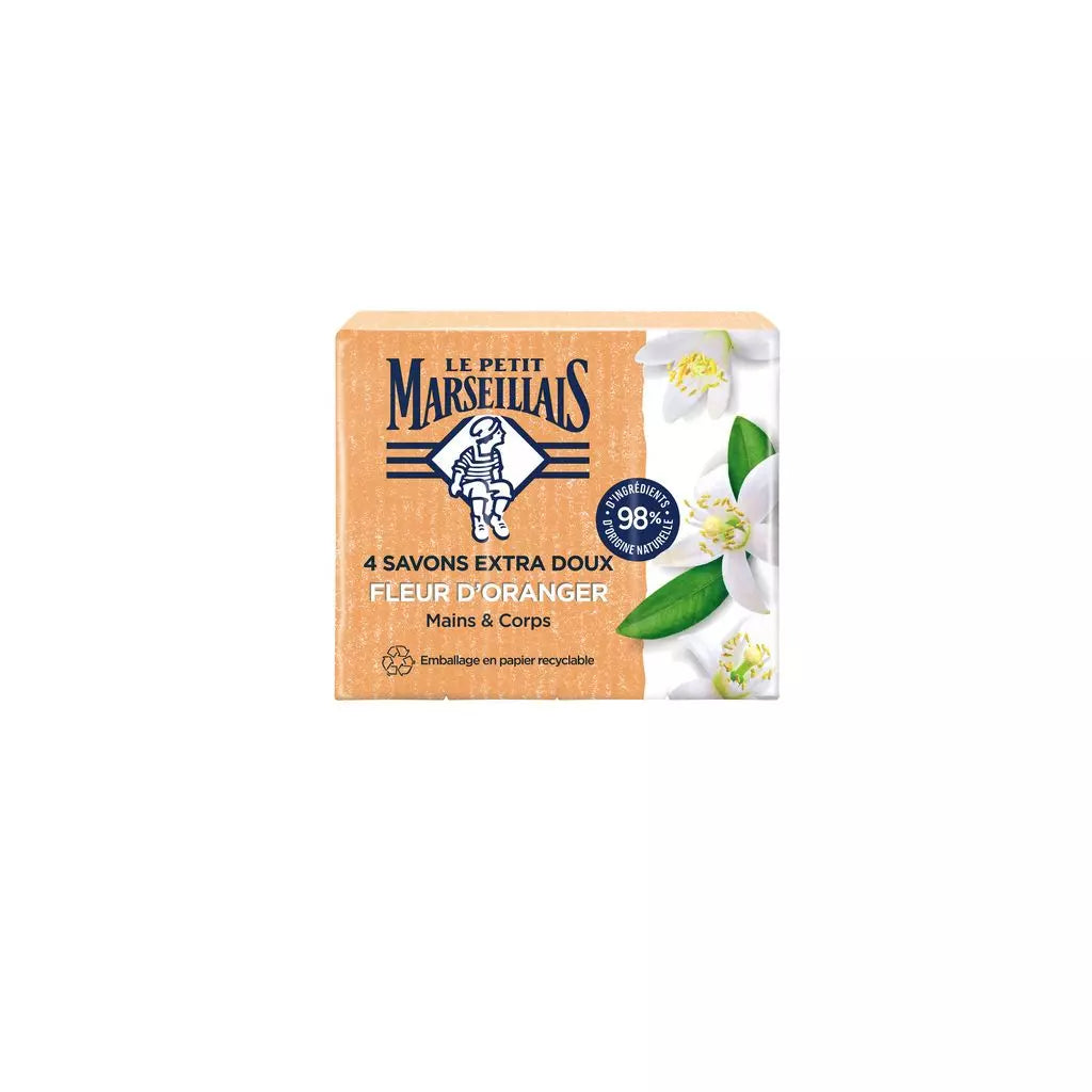 LE PETIT MARSEILLAIS Savon extra doux à la fleur d'oranger pour les mains et le corps 4x100g