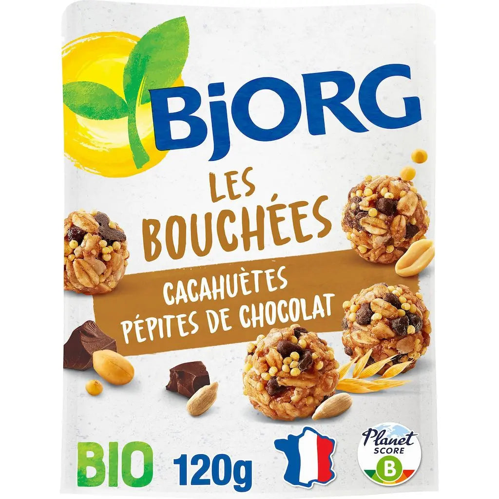 BJORG Mordidas de cereais com gotas de chocolate e amendoim 120g