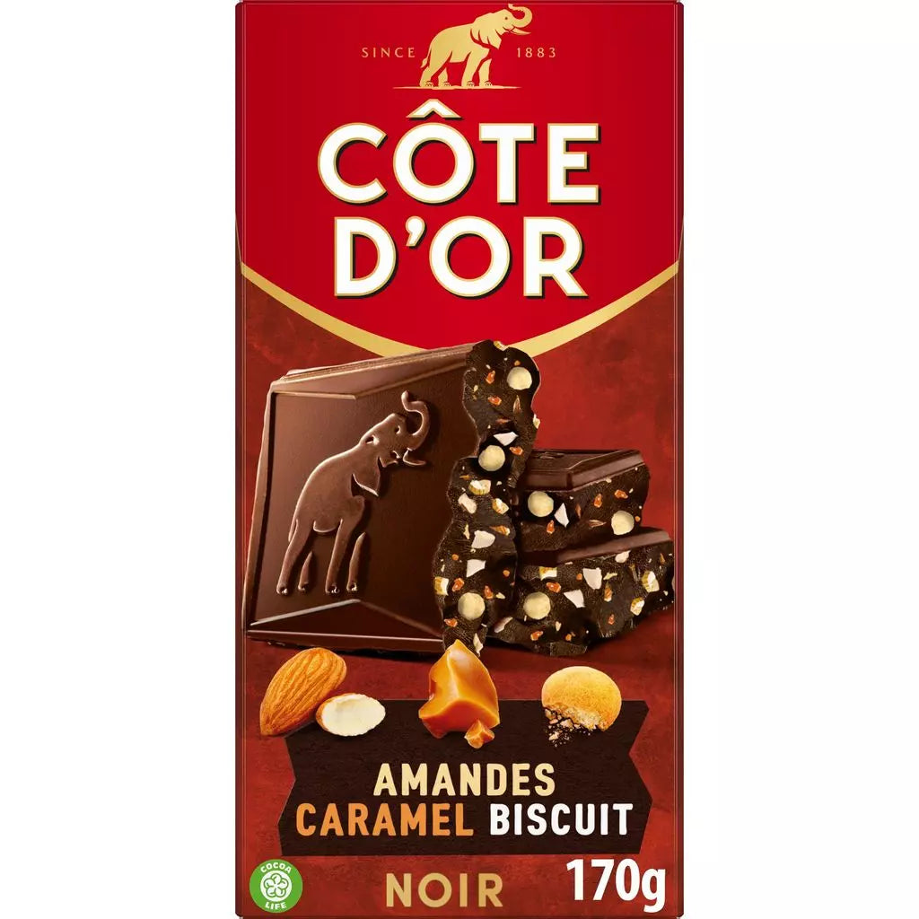 Chocolate Amargo CÔTE D’OR com Amêndoas, Caramelo e Biscoito 170g