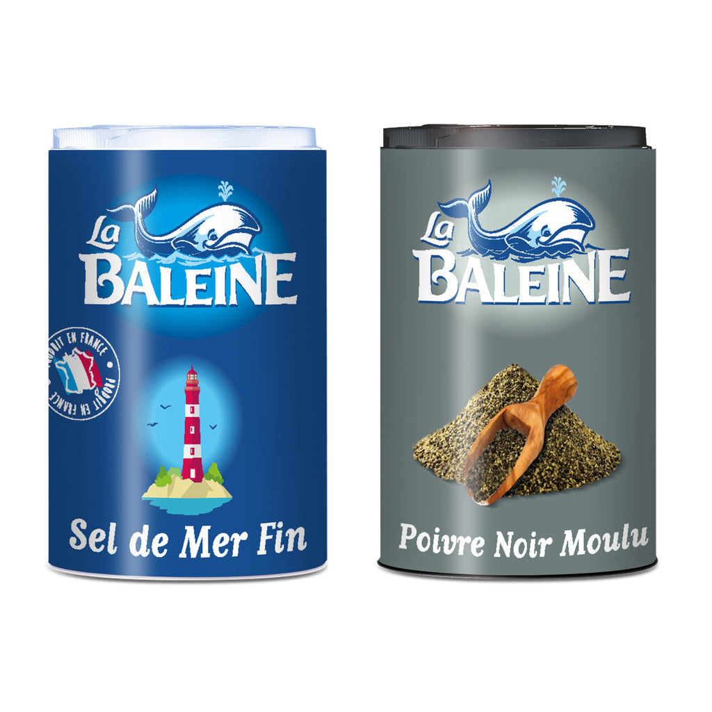 LA BALEINE Duo de sal marinho fino e pimenta-do-reino moída 50g e 18g