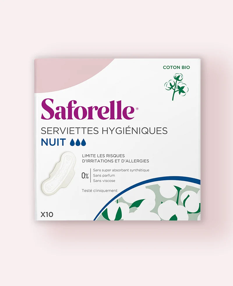 SAFORELLE Organic Cotton Night Sanitary Pads x10
