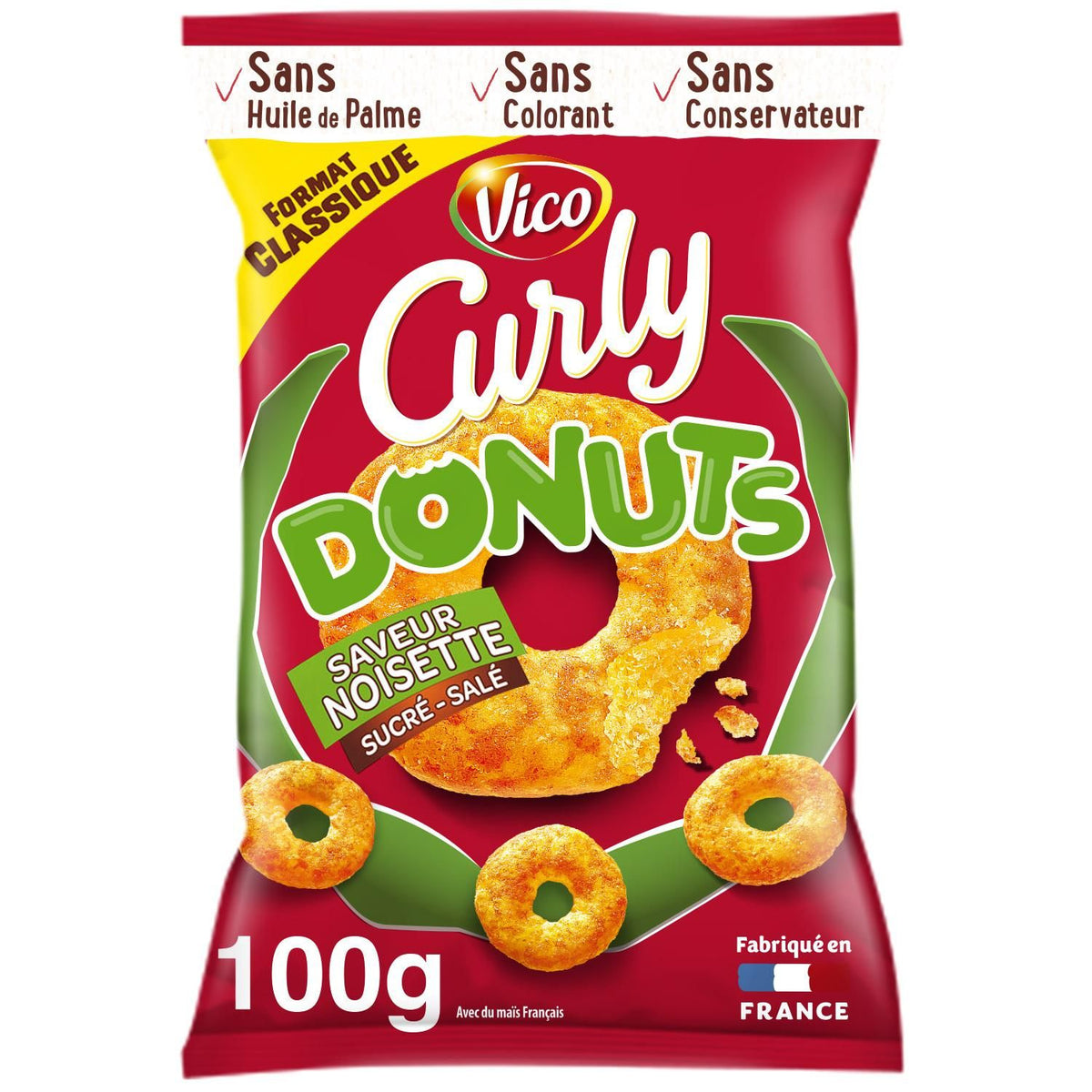 VICO CURLY Donuts Süß & Salzig Haselnussgeschmack Snack 100g