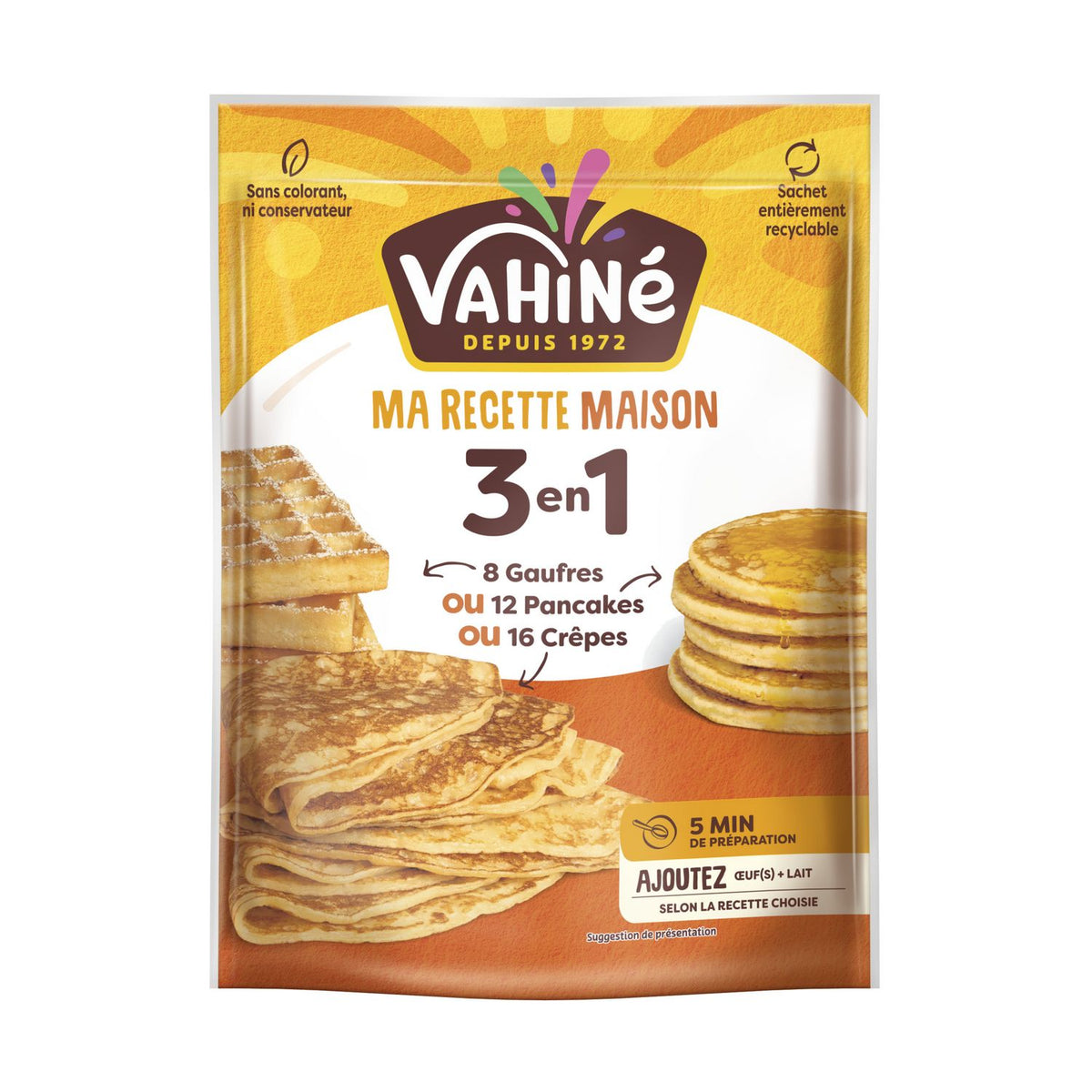 Mistura para Waffles, Panquecas e Crepes Caseiros VAHINE 240g