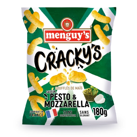 MENGUY'S Crackys Puffed Corn Chips with Pesto & Mozzarella Flavor 180g