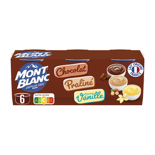 MONT BLANC Chocolate, Vanilla & Praliné Dessert Cream 6x125g – 750g