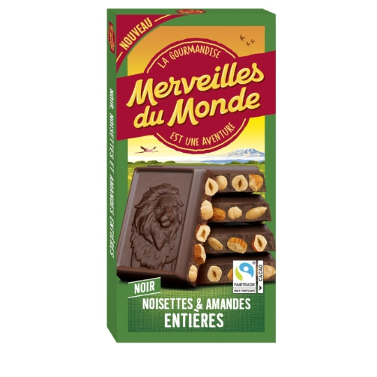 MERVEILLES DU MONDE Dark Chocolate Bar with Whole Hazelnuts and Almonds 170g
