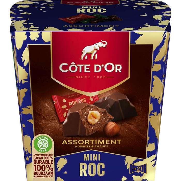 COTE D'OR Bouchées au chocolat fourrées à la noisette et amande 195g