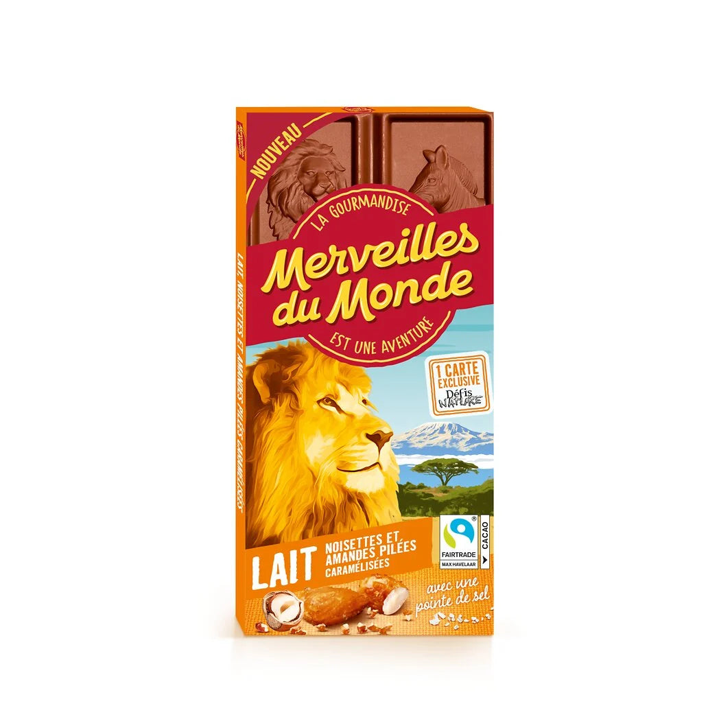 MERVEILLES DU MONDE Milk Chocolate Bar with a Hint of Salt, Hazelnuts and Crushed Almonds 100g