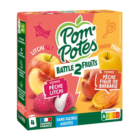 POM'POTES Compotes battle 2 fruits pomme pêche figue 4x90g