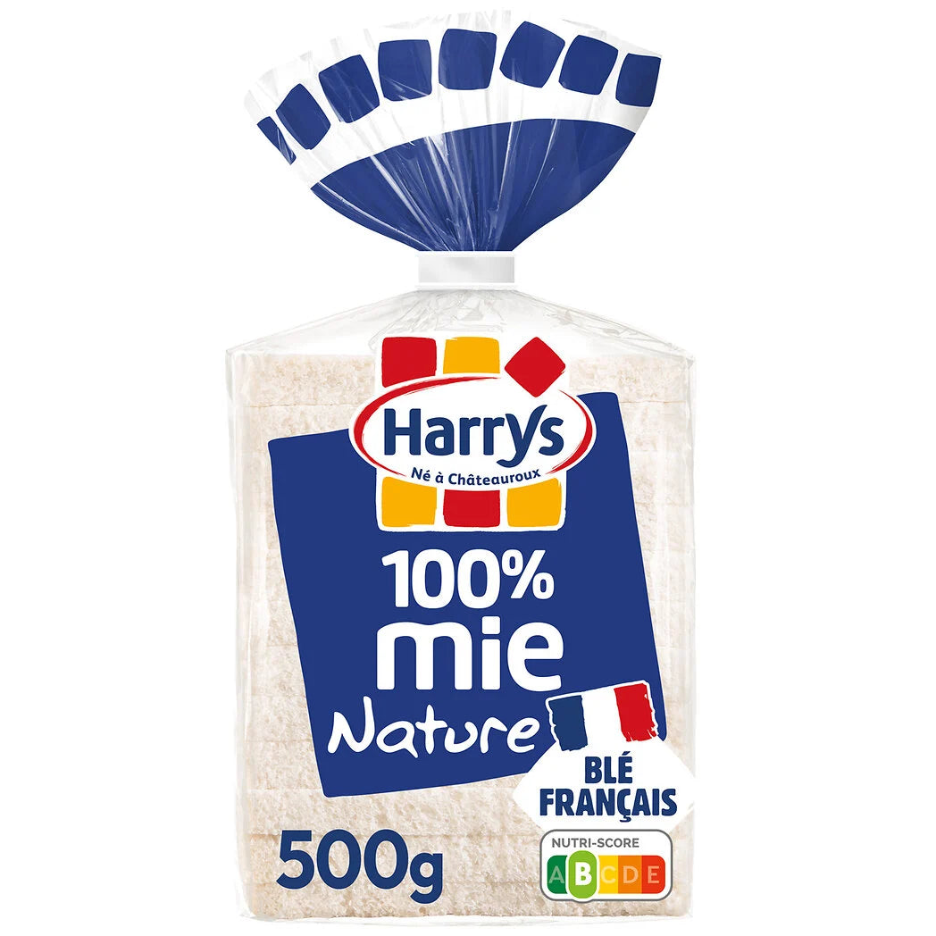 HARRYS 100% Mehl - Toastbrot Natur, große Scheiben ohne Kruste x12 - 500g