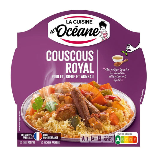 LA CUISINE D'OCEANE Royal Couscous – Chicken, Beef Merguez & Lamb Meatball – Spiced Semolina 300g