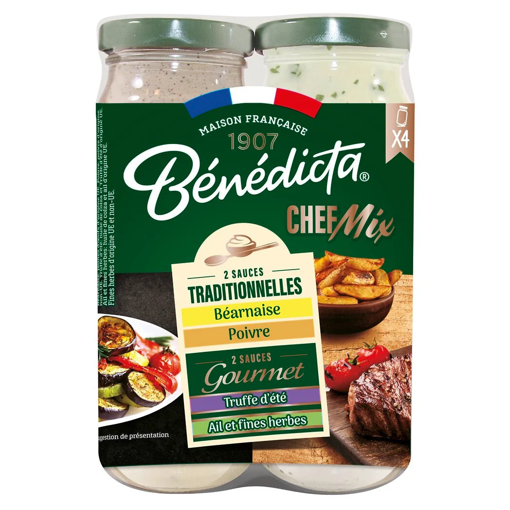 BÉNÉDICTA Mini MIX Sauce - Béarnaise, Pepper, Truffle and Garlic & Herbs 4 x 80g - 320g