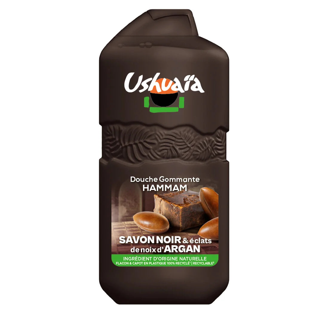 USHUAIA shower gel exfoliating hammam with black soap and argan nut pieces 280ml