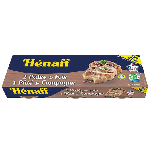 HENAFF pâté of foie and country pâté, cuisinés en Bretagne 3x78g