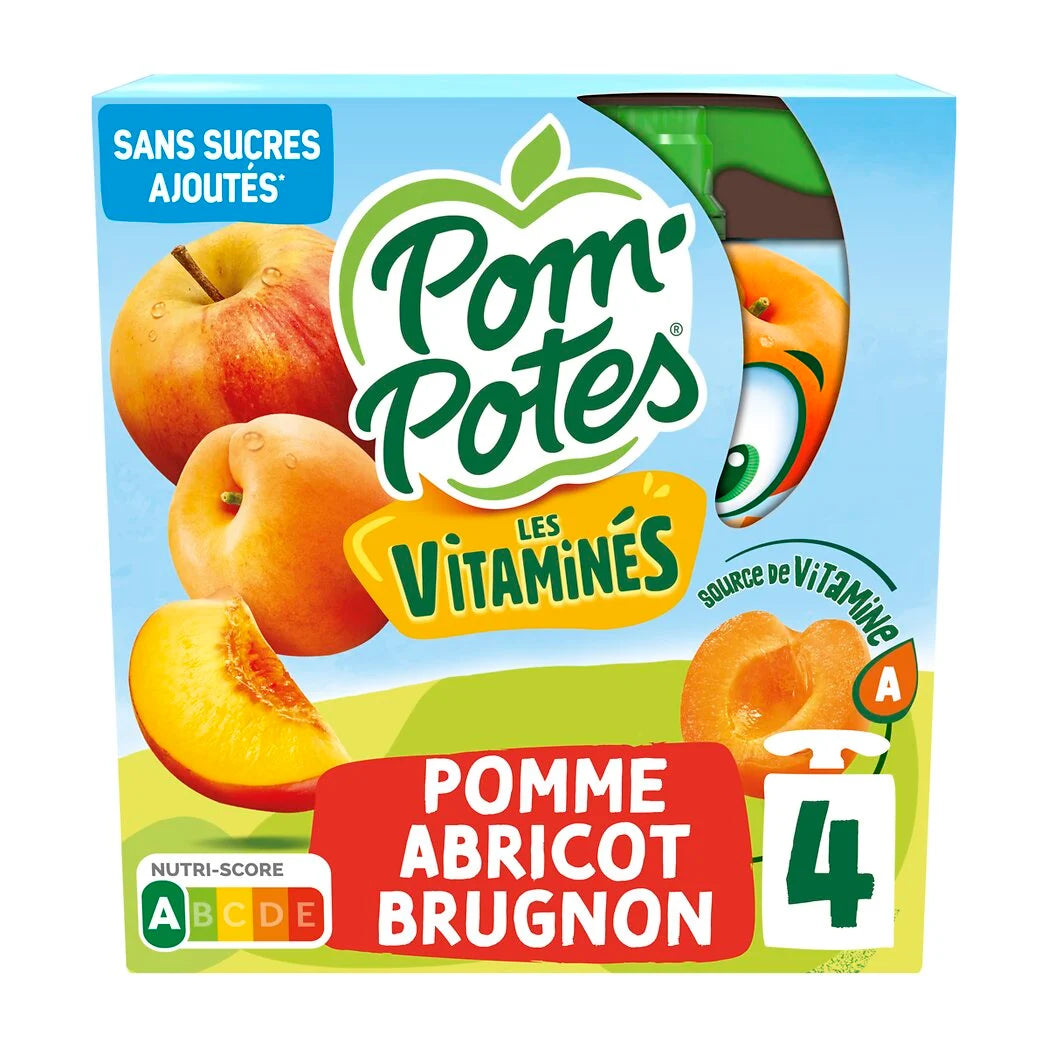 POM'POTES Les Vitaminés - Compotes pomme abricot brugnons vitamines A 4x90g