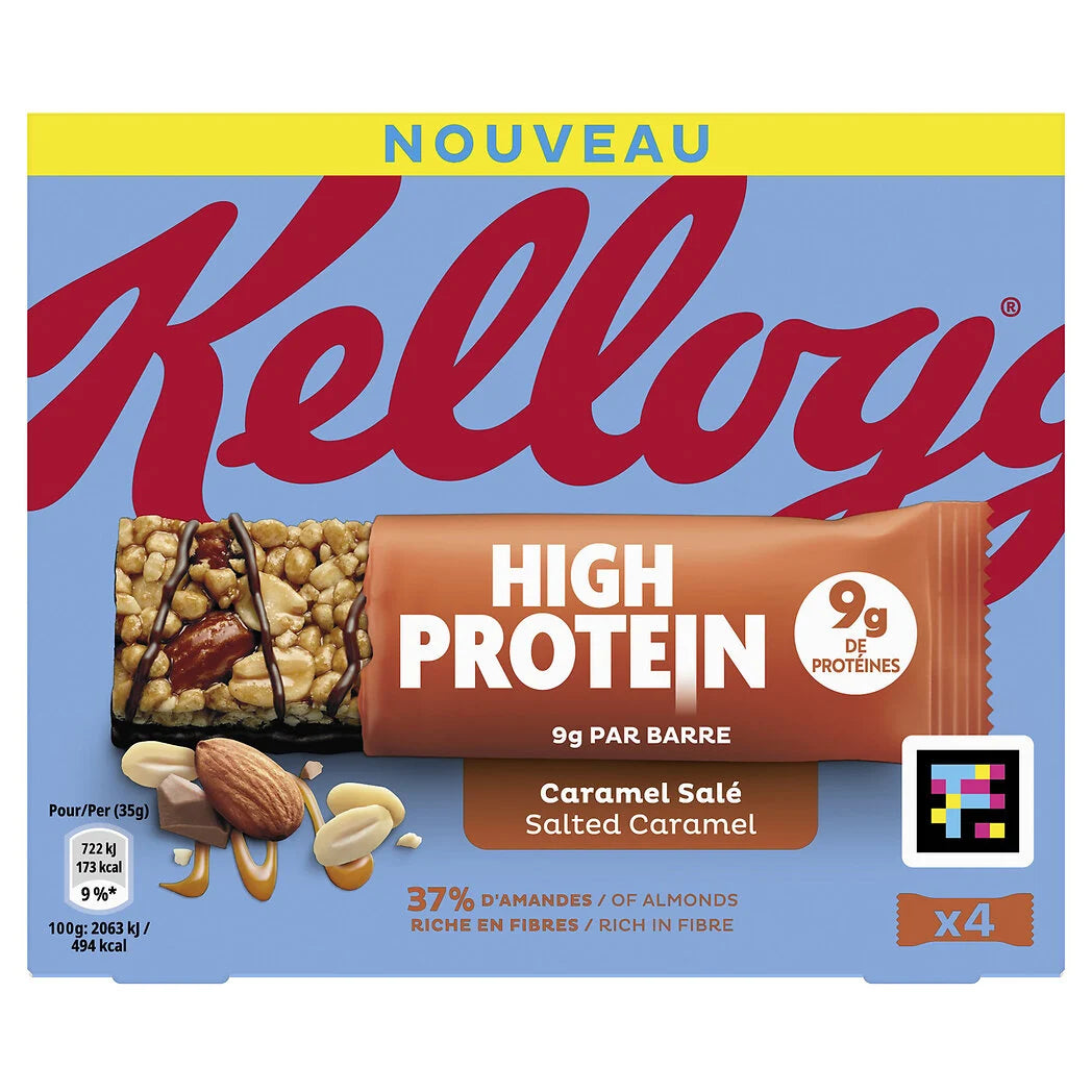 Barras de cereais proteicas KELLOGG'S de amêndoas, caramelo salgado e chocolate ao leite 140g