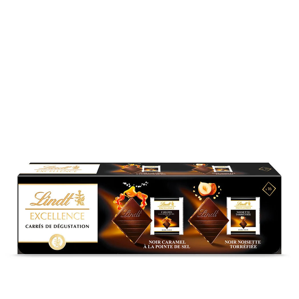 LINDT Excellence - Assortment of Dark Chocolate Tasting Squares with Caramel and Hazelnut x16